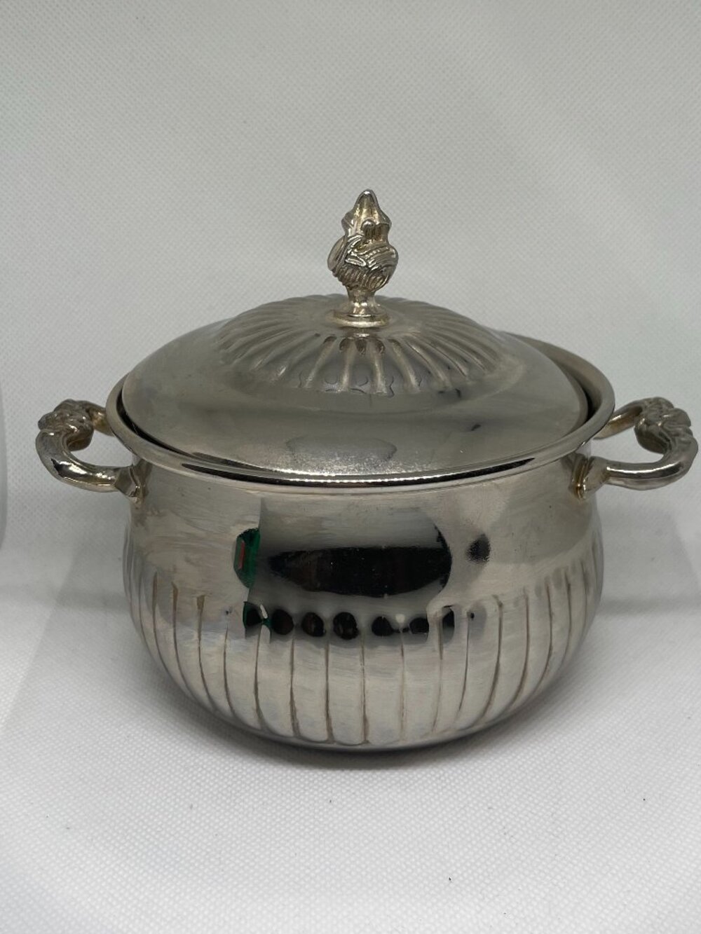 Silver Plated Hong Kong Covered Sugar Bowl Ornate Finial